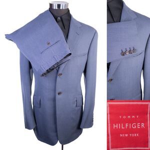 Tommy Hilfiger New York 2-Pcs Suit 42R Jacket 35x30 Pants Blue USA Made EUC